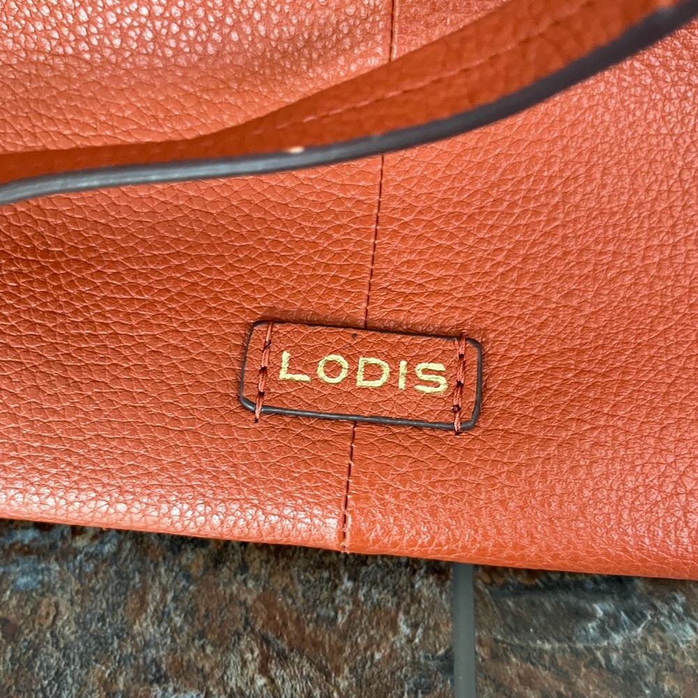 New Lodis Texas leather Amanda 100% leather oversized work tote purse. Orange - Picture 4 of 16